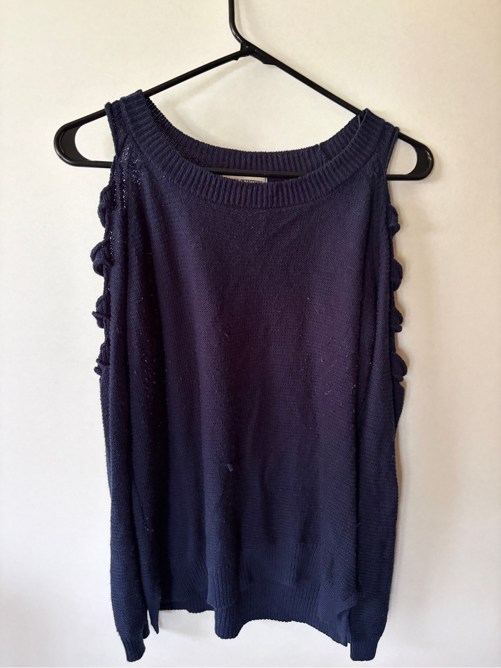 Zenana Outfitters Navy Knit Sleeveless Top with Ruffle Trim